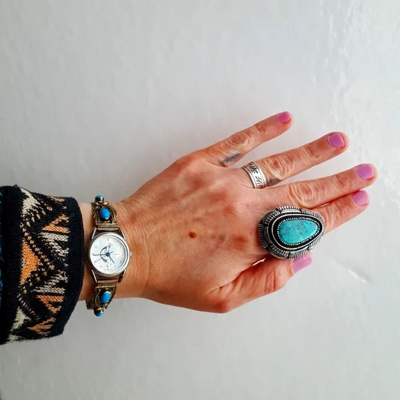 🌙HUGE Sterling Turquoise Ring - Picture 1 of 16